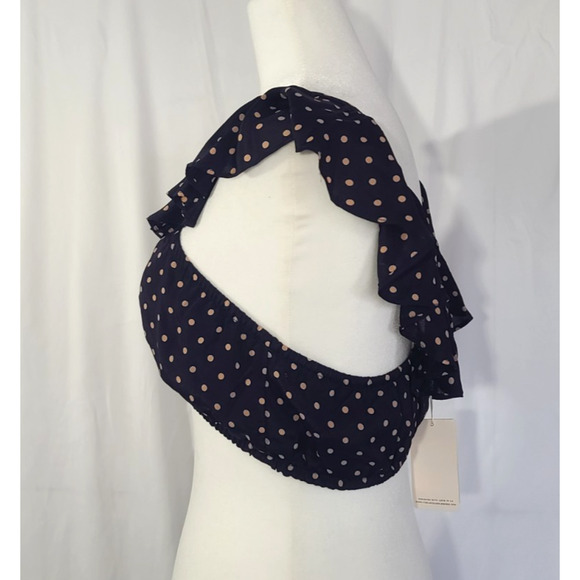 New w/Tag For Love and Lemons Navy Polka Dot Ruffle Crop Top Small - Picture 6 of 9